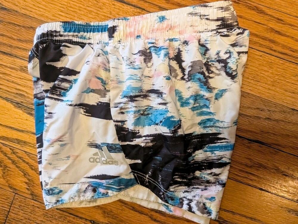 Adidas Girls Running Shorts Toddler 4T White Black Multicolor